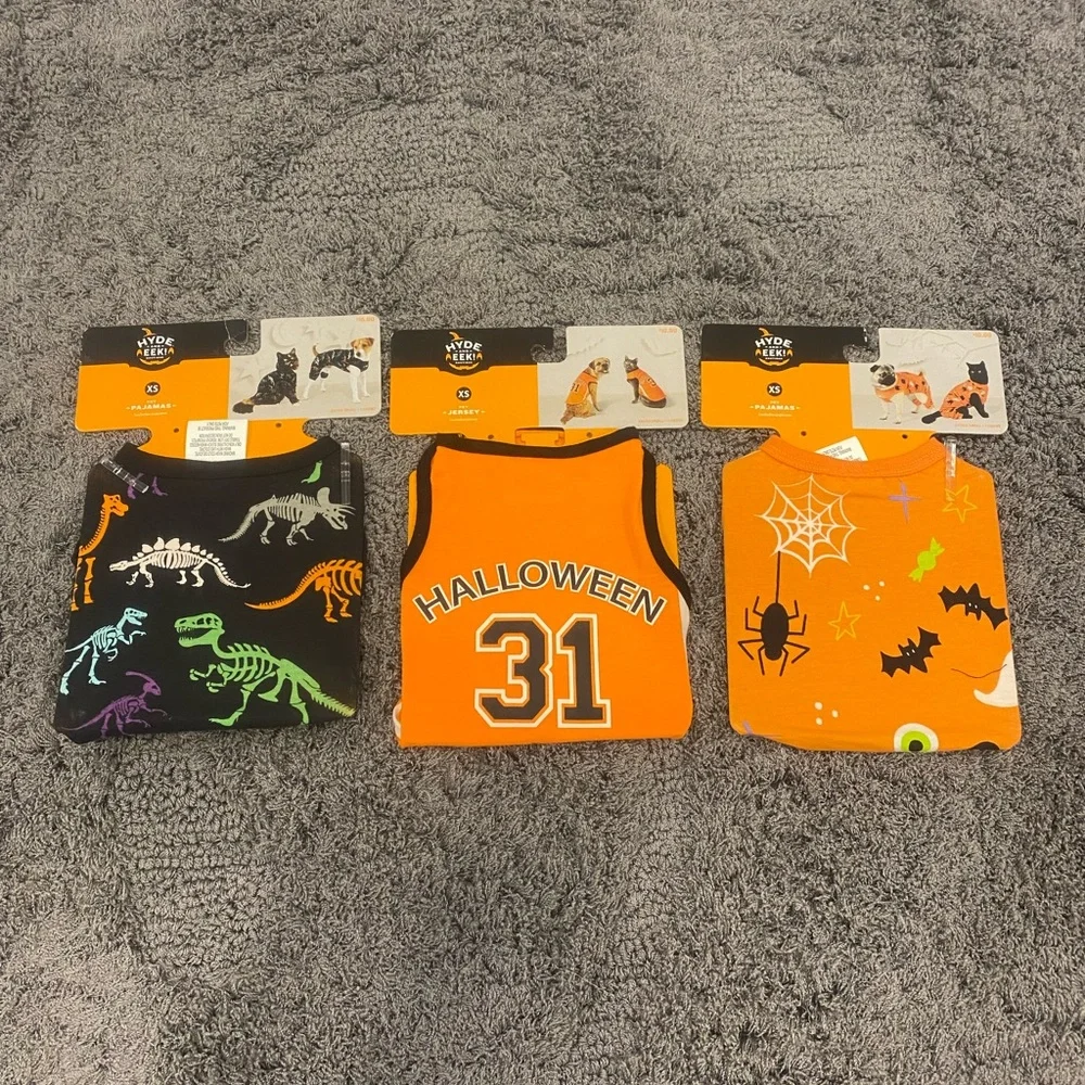Halloween Dog Jersey and Pajama Pack - Orange & Black Festive Tops-Set of 3